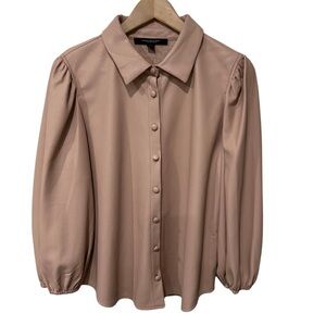 Marc New York Faux Leather Shirt Pink Button Up Balloon Sleeve Sz Large NWOT